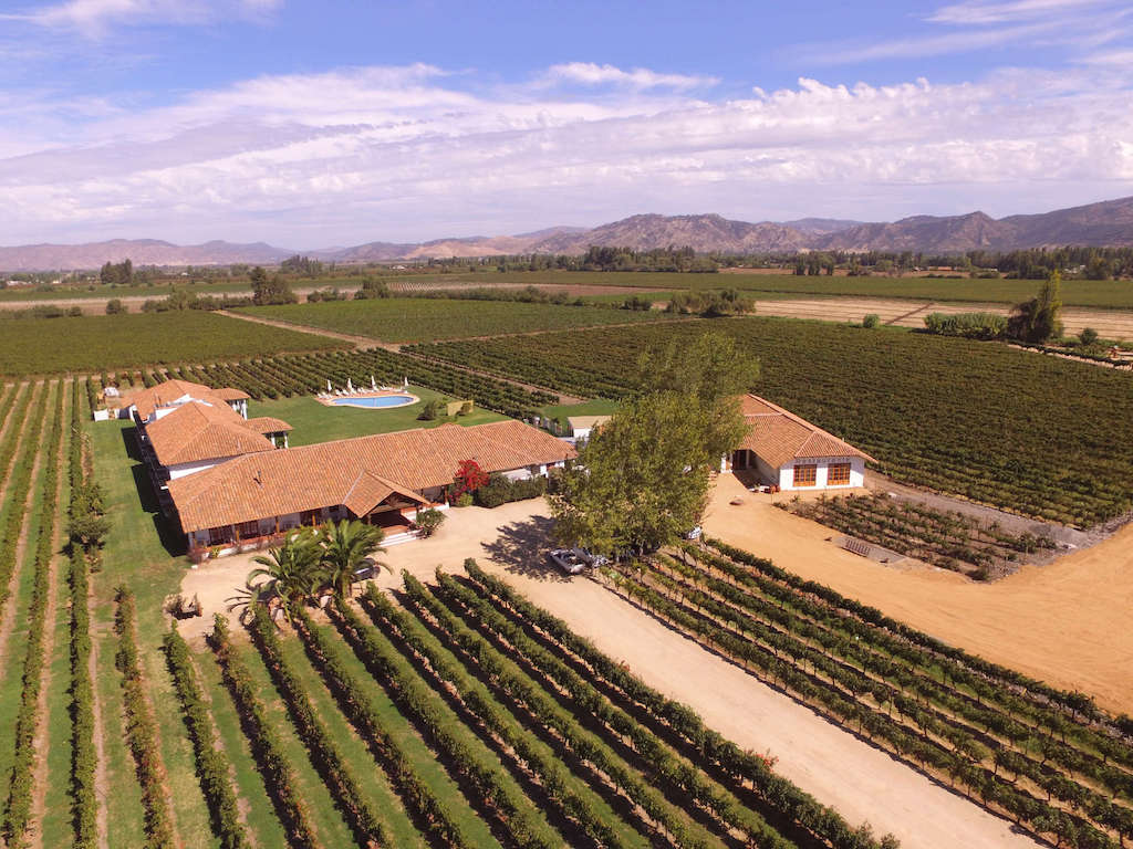 An arial view of Hotel TerraViña, showing off the surrounding vineyards.