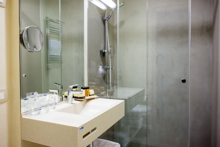 The standard bathrooms at Palmon Bay Hotel & Spa in Herceg Novi.