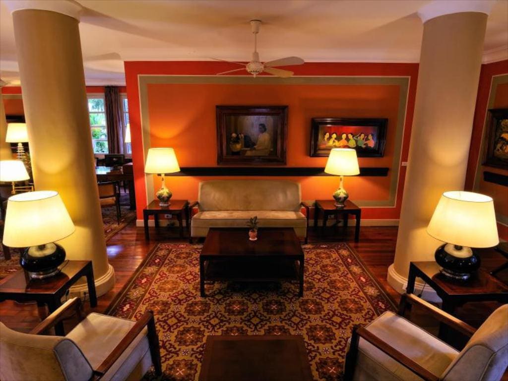 The common lounge inside Villa Maly, Luang Prabang.